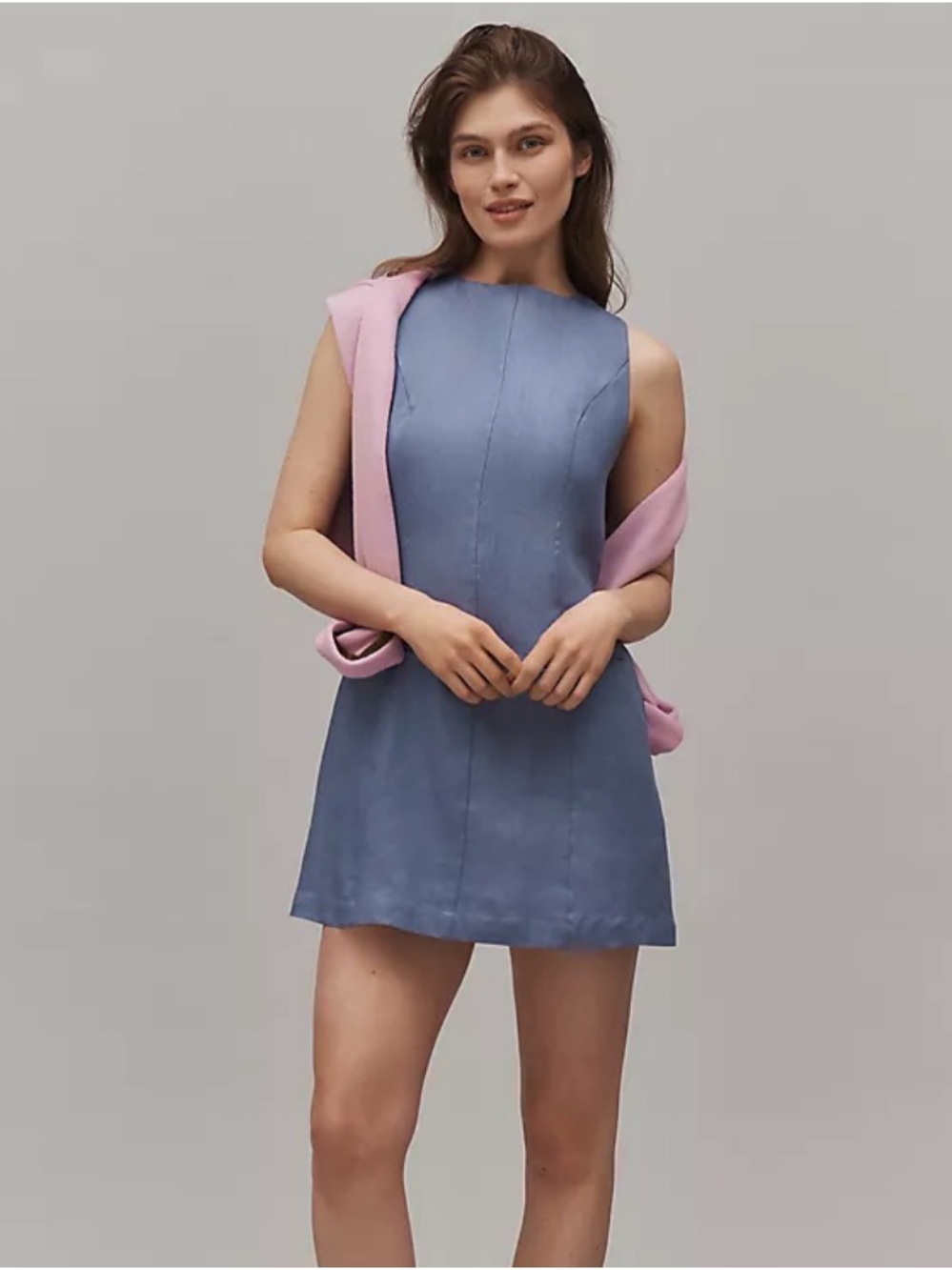 Reformation Citron 100% Linen Mini Dress In Blue With Pockets Size 4